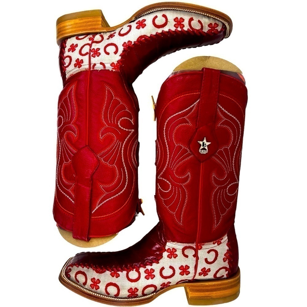 LOS ALTOS MEN'S LEATHER GENUINE EEL RED WESTERN BOOTS - Picture 7 of 16